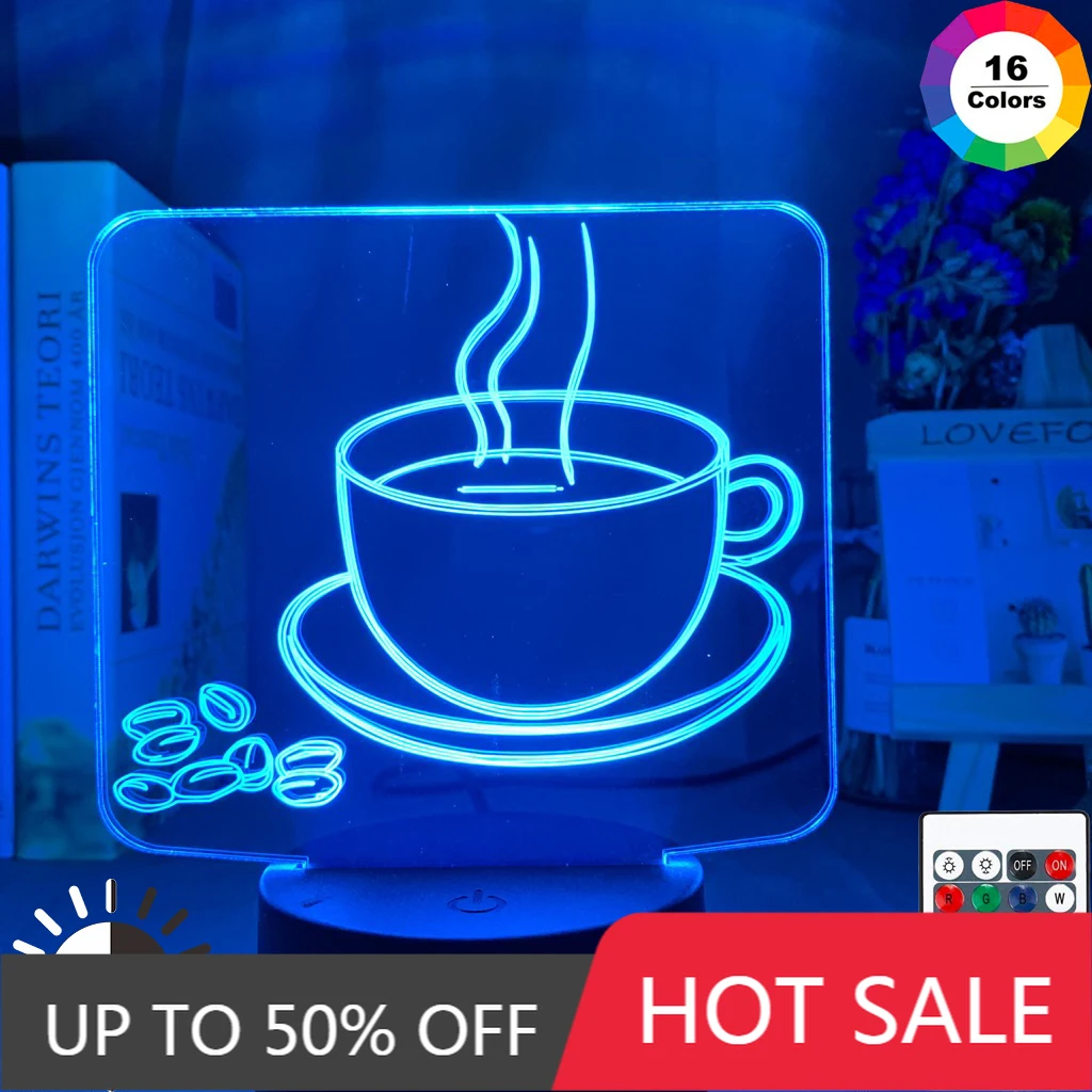 

Акриловый 3d оптический светодиодный ночник, модель кофейной чашки, красочная настольная лампа для магазина, Декор, Крутые гаджеты, офисное ...