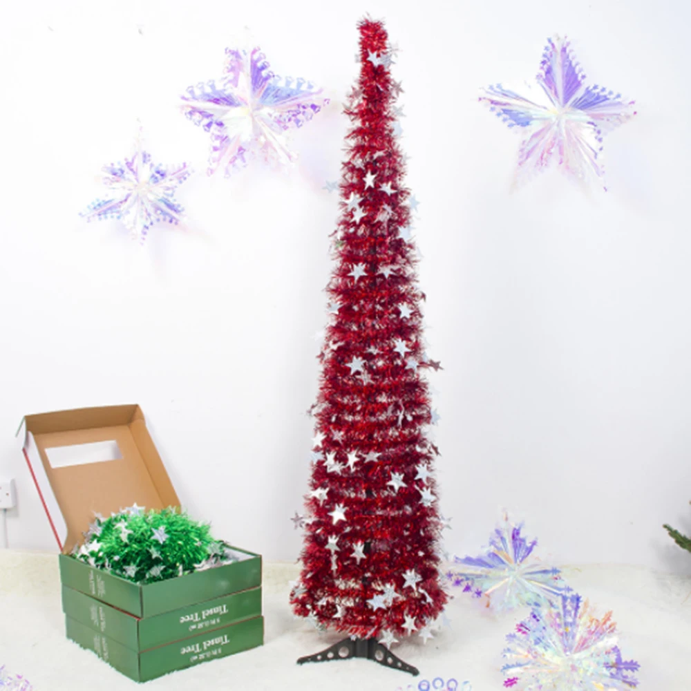 

1.5M Artificial PVC Christmas Tree Retractable Folding Colorful Christmas Tree Xmas Ornaments for Christmas Shiny Decoration