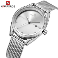 naviforce fashion women watches luxury with diamonds silver quartz stainless steel strap waterproof date display ladies watches