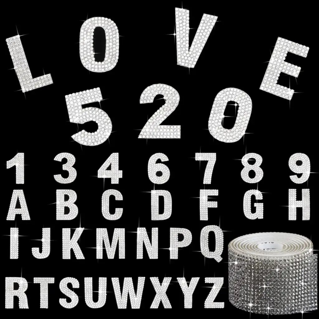 

37 Pcs Bling Rhinestone Crystal Sticker Alphabet Number Symbol Decal Vel Diy Dubbelzijdig Zelfklevende Auto Tablet Decoratie