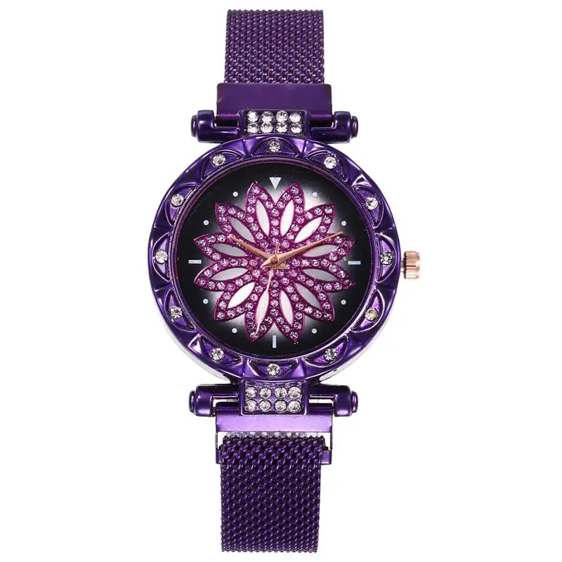 Розовое золото женские часы магнит магнитный сетчатый ремешок кварцевые алмаз