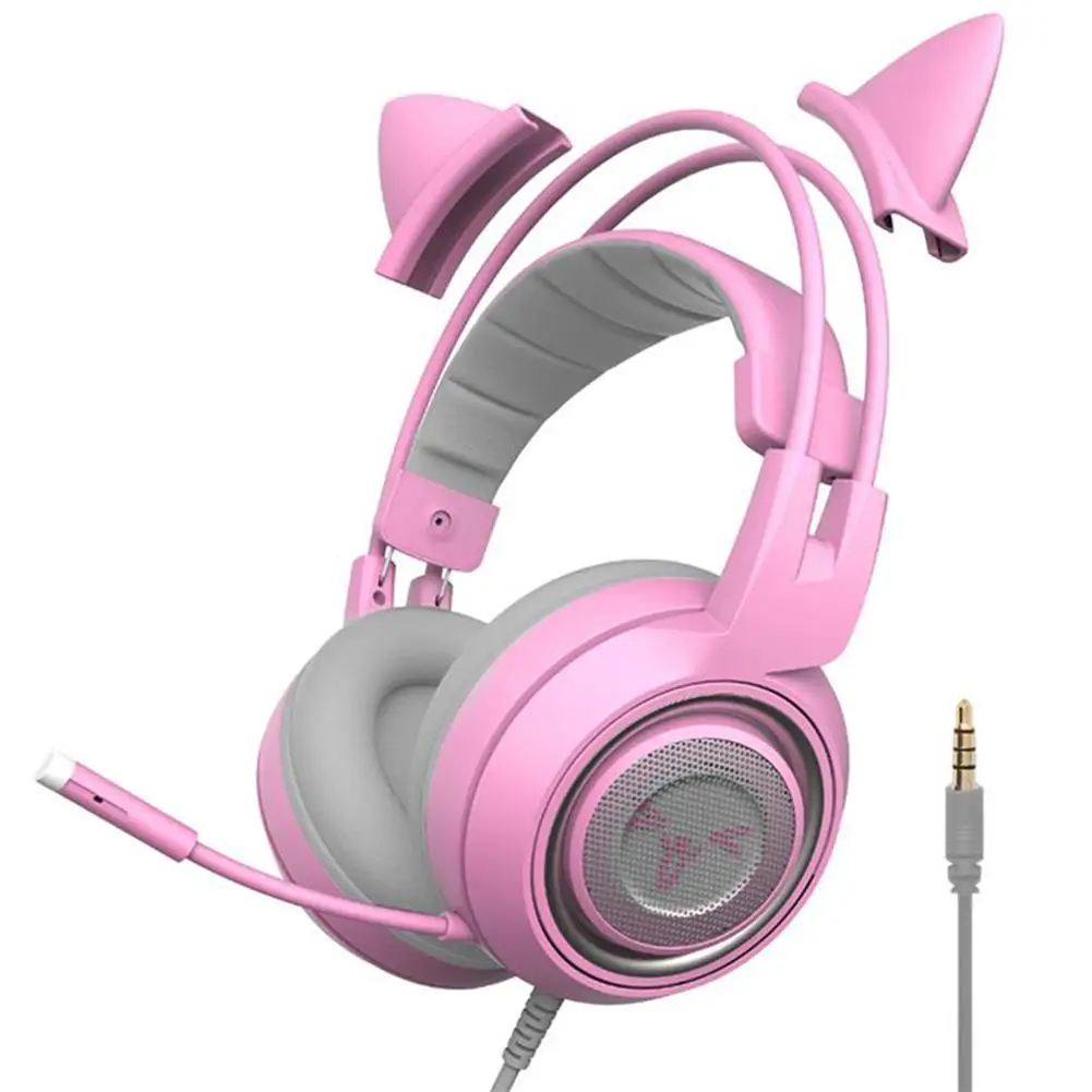 

Acasis Pink Wired Headphone HiFi Girls Music Stereo Earphone Phone PC Computer Removable Cat Ear Kids Gift Cute Gaming Headset