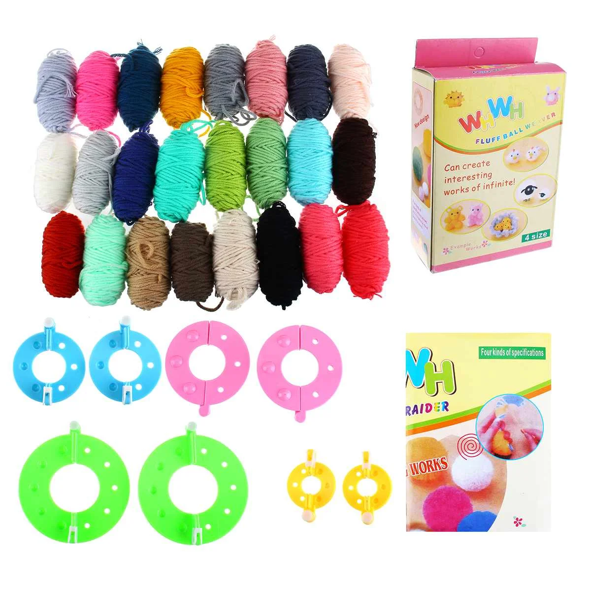 

4 Size Pompom Maker Weave Maker Fluff Ball Waver Creative Kniiting Craft Tool Set 6/12/24Colors