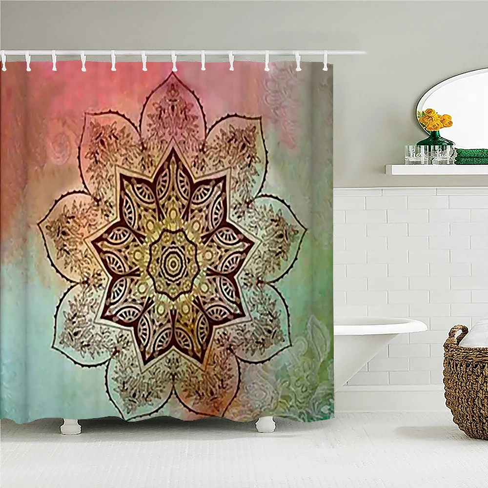 

Waterproof Shower Curtains Datura Bohemian Pattern Polyester Fabric Decor Multi-size With Hooks Shower Curtain for Bathroom