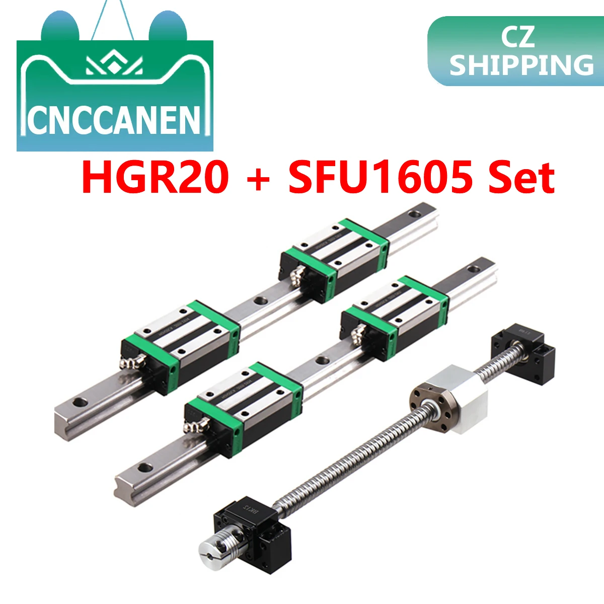 Guías lineales cuadradas HGR20, Juego de 2 bloques HGR20 + HGH20CA + tornillo de bola SFU1605, plomo de 5mm + actuador lineal CNC BK12BF12, Stock de CZ