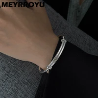 meyrroyu silver color plain circle bangle round pullable adjustable simple fashion all match women jewelry high quality gift