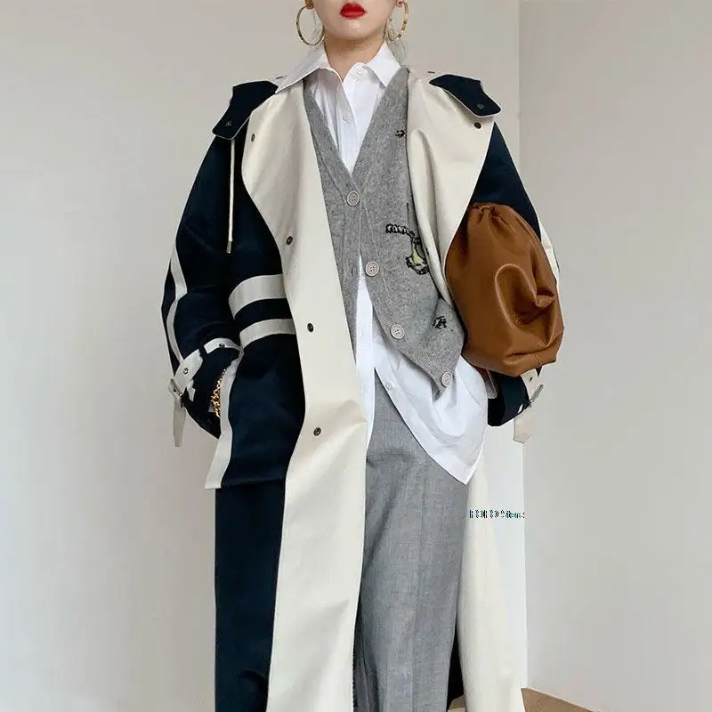 

2021 Autumn Autumn New Long Sleeve Women Windbreaker 1 Overcoats Korea Chic Patchwork Design Ladies Trench Coat