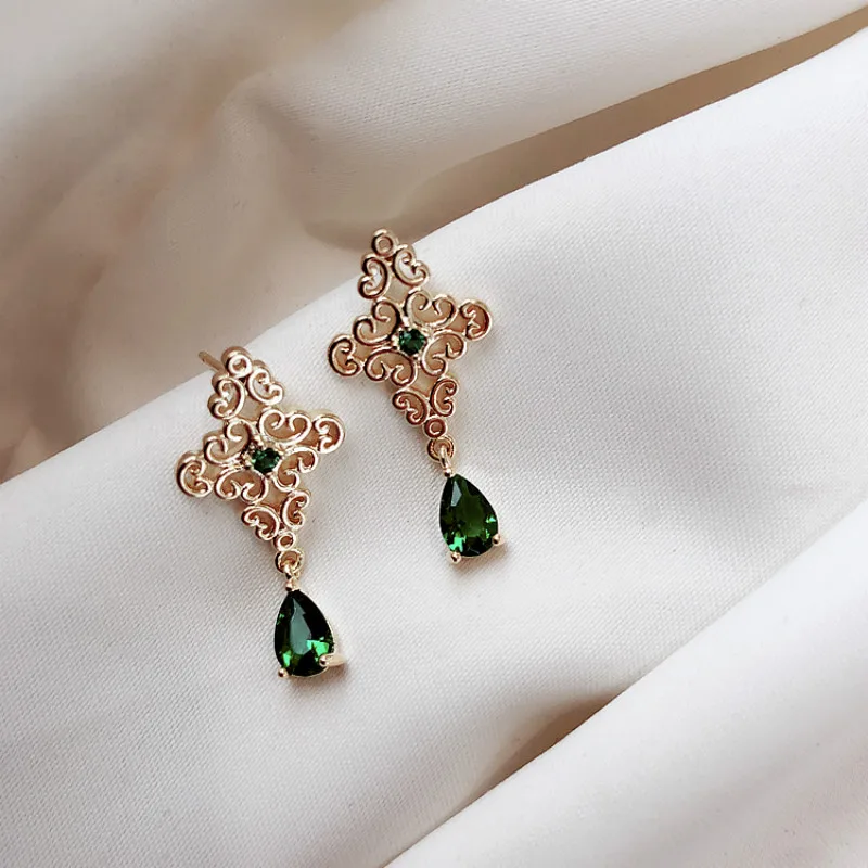 Женские классические геометрические серьги висячие в стиле ретро с зелеными