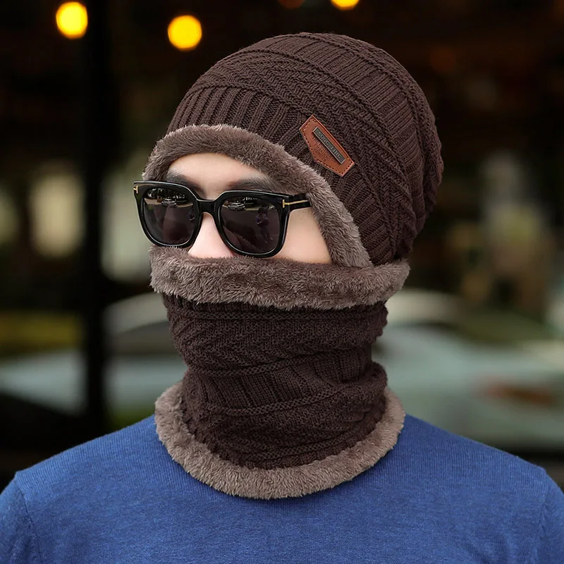 Yo-Young, зимние шапки для мужчин, Skullies, шапка бини, зимняя шапка для мужчин и женщин, шерстяной шарф, шапка s, 2 шт. в комплекте, Балаклава, маска, шапка - Цвет: 6