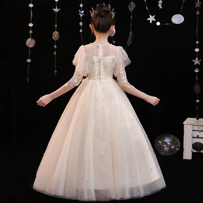 

Temperamet Flower Girl Dresses Princess Pearls Sequined Appliques Ball Gowns Elegant Glitter Long Robe For First Communion