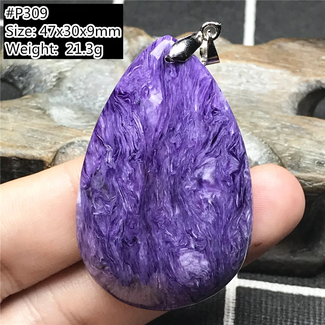 

Подвеска из натурального фиолетового хароитного кристалла, ювелирные изделия для женщин и мужчин, восстанавливающий удачу камень, серебря...