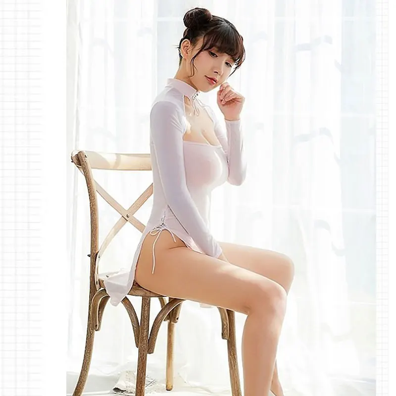 Эротическое Прозрачное платье со шнуровкой с разрезом и открытой грудью