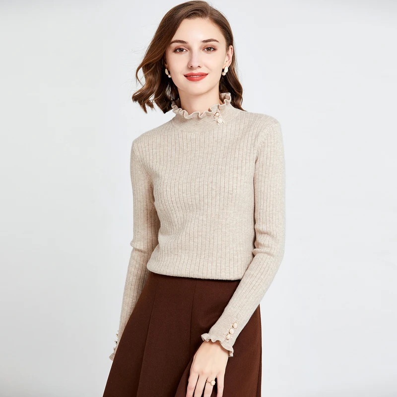 

Women Pullover Autumn Half High Collar Knitted Sweater for Woman Casual Slim Jumper Tops Female Basic Winter Clothes Femme