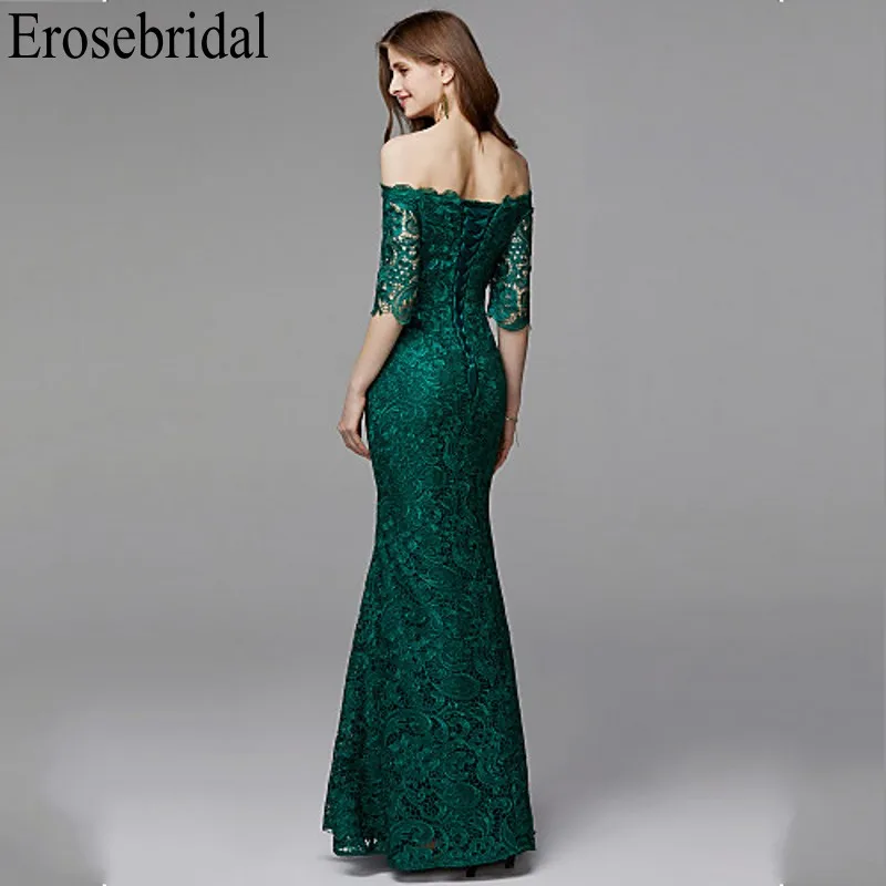 Erosebridal Длинные вечерние платья с коротким рукавом, вечернее платье для женщин, Элегантное Длинное Вечернее Платье с вырезом лодочкой, изумрудно-зеленое платье