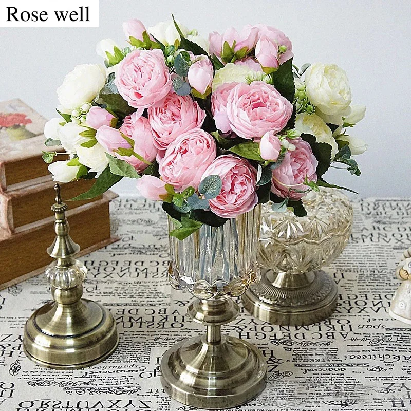 Новинка шелковые пионы ROSEWELL искусственные розы букет из 5 больших цветов и 4