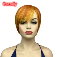 onemily short straight heat resistant synthetic hair wigs for women girls with side bangs theme party evening out fun orange
