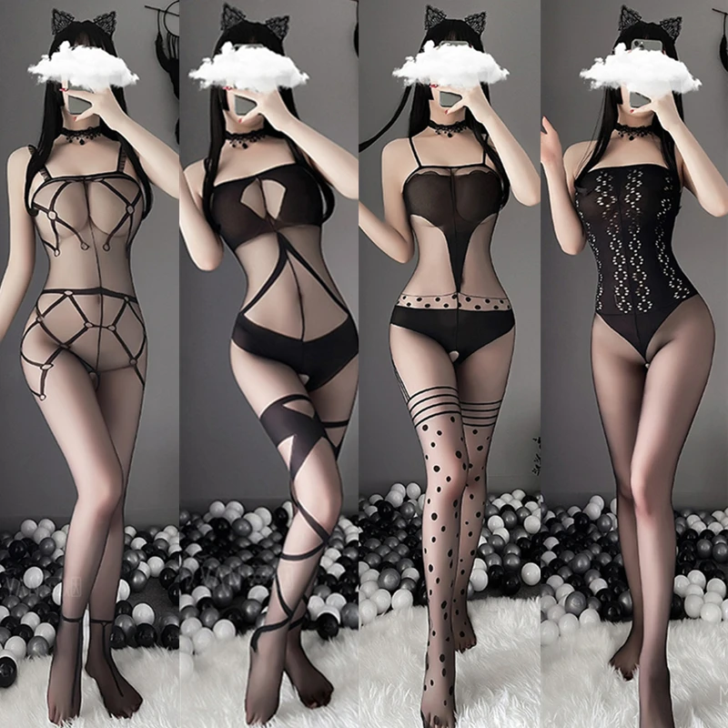 

17 Styles Silk Body Stockings Female Erotic Lingerie Women Sexy Open Crotch Underwear Thin Transparent Bodysuit Cosplay Costumes