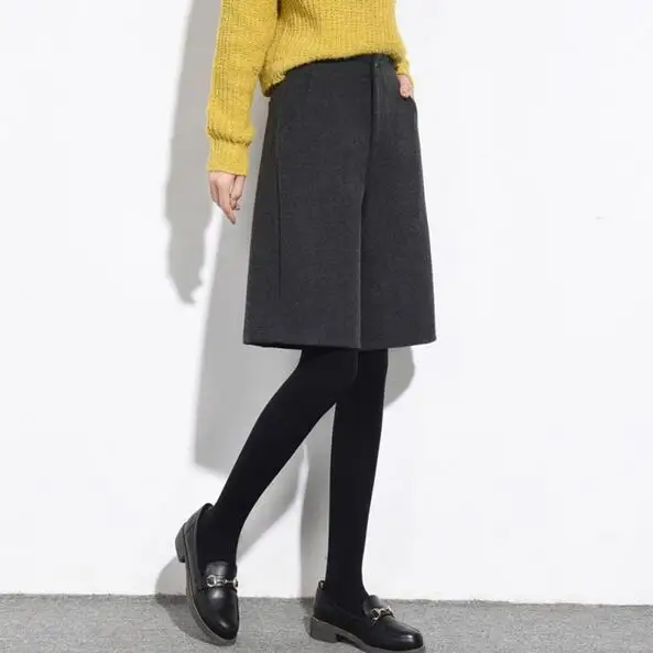 2XL полуширокие шорты для осени и зимы шерстяные женские с высокой талией