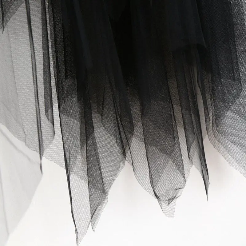 Женская Асимметричная сетчатая юбка длинная Однотонная с высокой талией 2019 |