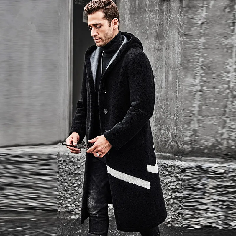 Мужская куртка из овечьей кожи с двусторонней подкладкой длинная 2020 | одежда