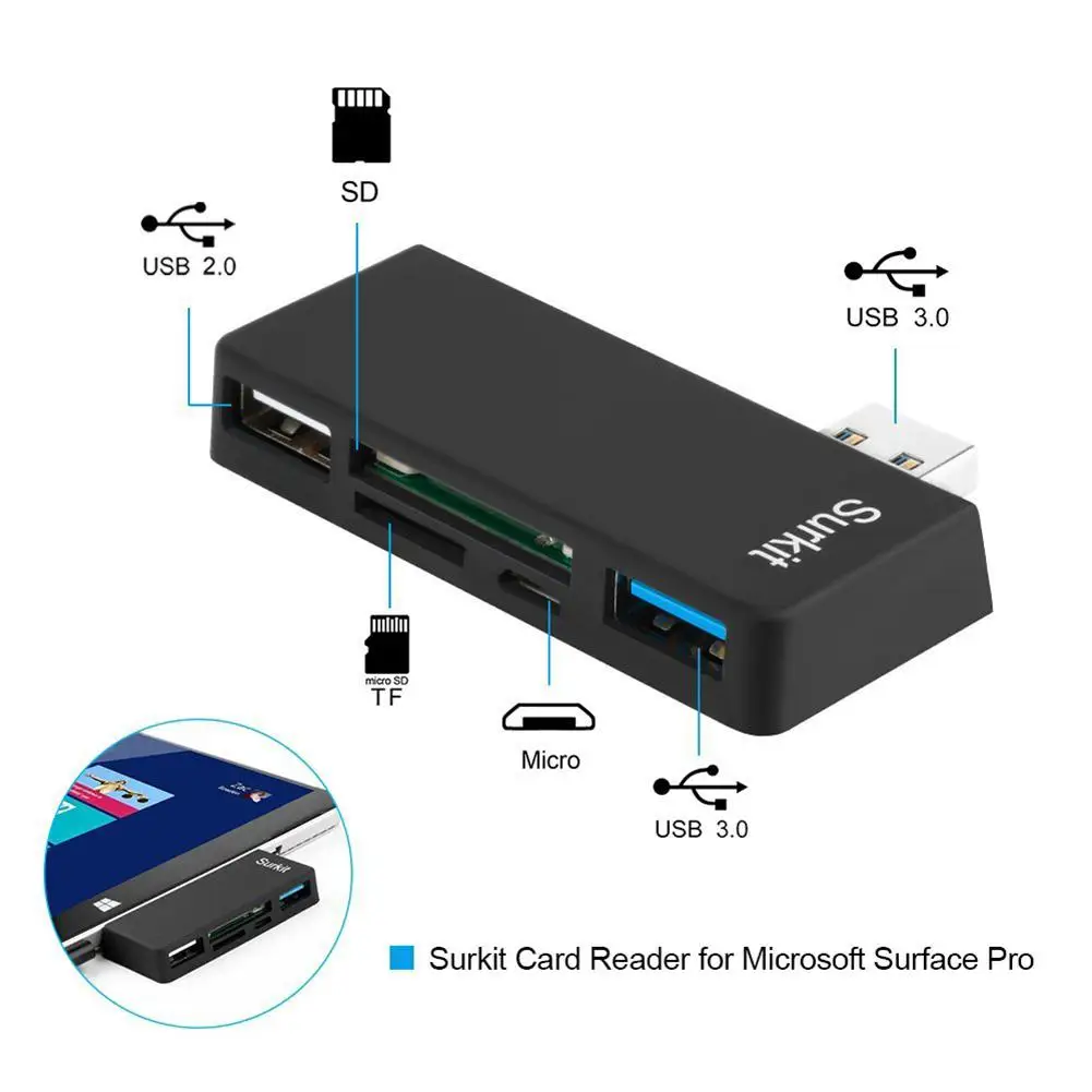 Usb-хаб для Microsoft Surface Pro 3/4 USB 3 0 2 мыши или клавиатуры со слотом карт SD(HC) и