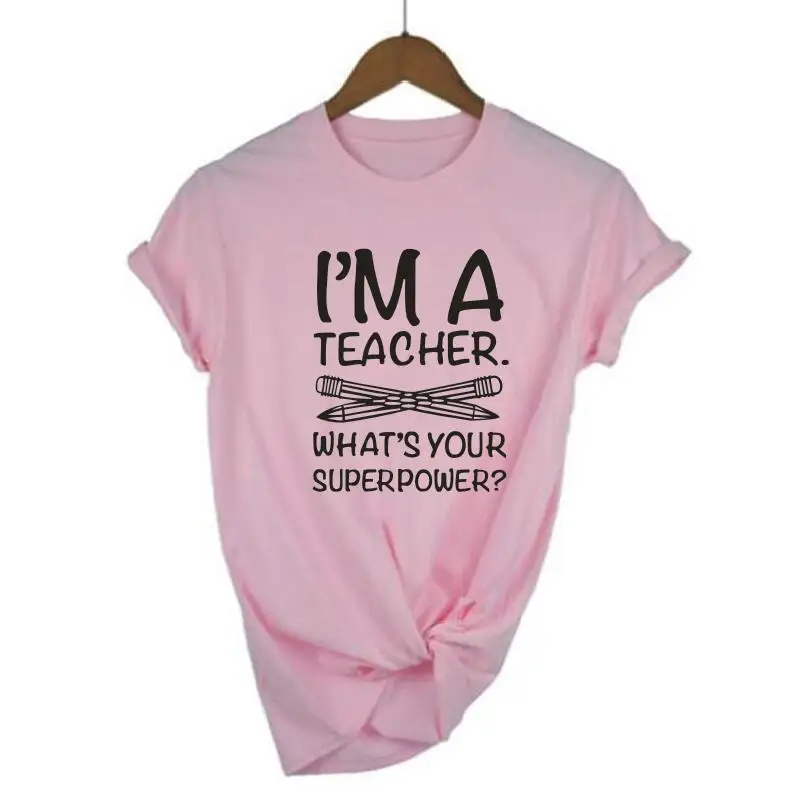 Я учитель какая у вас Суперсила? Письмо Печать смешные Для женщин футболка