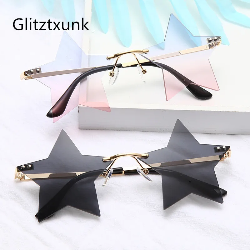 

New Fashion Rimless Sunglasses Women 2020 Trendy Five Star Sun Glasses Men Personality Pentagram Shades Eyewears UV400 Gafas