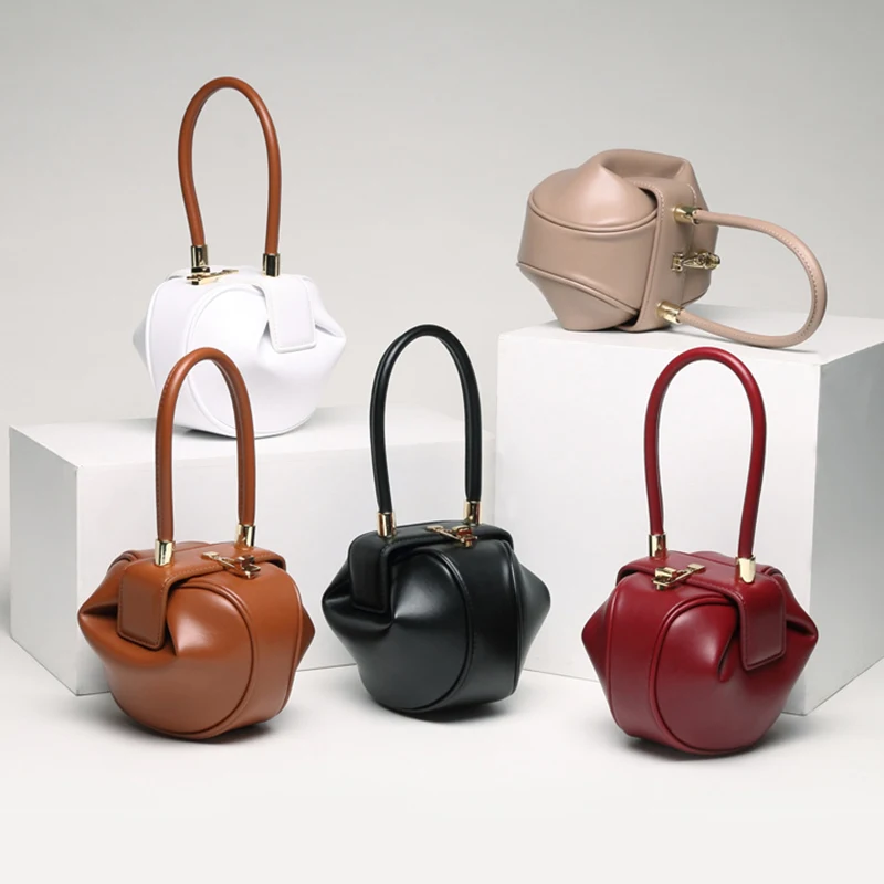

High Quality Leather Dumpling Bag For Women 2022 New Ladies Bucket Bell Shape Tote Bags Designer Brand Vintage Top-Handle Bags