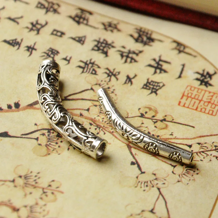 

10pcs 35/37mm Antique Silver Hollow Curved Tube Spacer Beads Flower Connector Charm For Necklace Bracelet Jewelry Finding Making