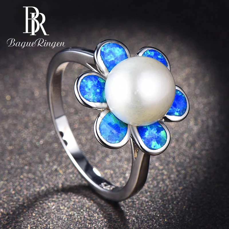 Bague Ringen 925 пробы серебряные кольца для женщин в форме цветка 15 мм опал жемчуг