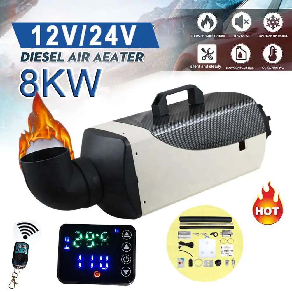 Air Heater 12V/24V 8KW Parking Fuel Air Heater LCD Display Remote Control Defrosting Heater AUTO Ignition Copper Heat