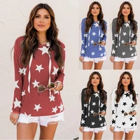 women sweatshirt spring autumn five pointed star print hoodie harajuku casual loose long sleeved pullover tops clothes