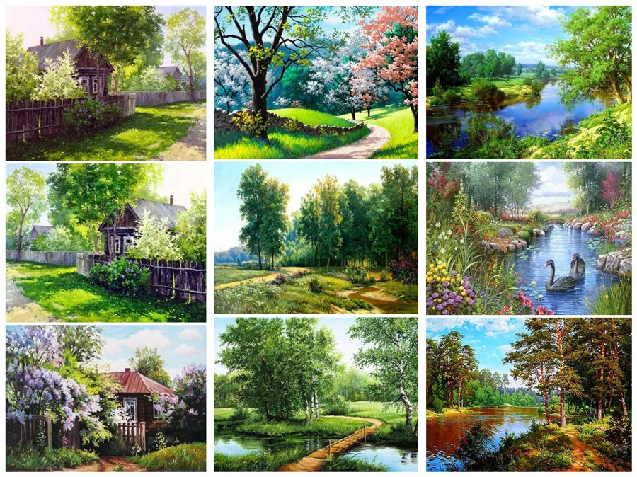 Алмазная картина дом приозерный пейзаж Вышивка Полный Круглый Стразы картины