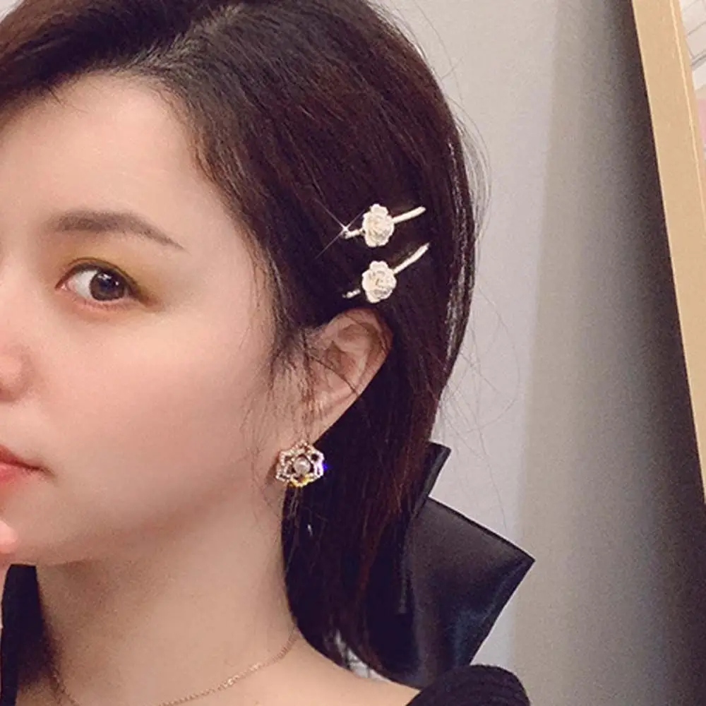 Черные белые стразы каплевидное масло Камелия Цветок женская заколка для волос в