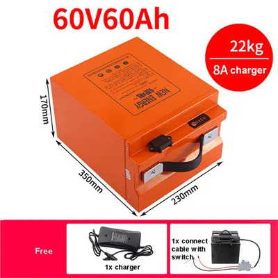 60V60AH 48 В/60 в/72 в электрический велосипед литиевая батарея для менее 2000 Вт Мотор электровелосипед Электрический велосипед батарея 28AH/32AH/40AH/60AH/75AH 220V - Цвет: 60V60AH
