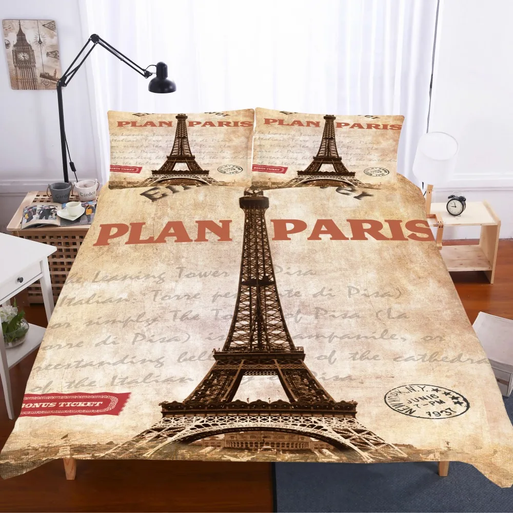 3 предмета ностальгия Постельное белье 3D Эйфелева башня печати пододеяльник