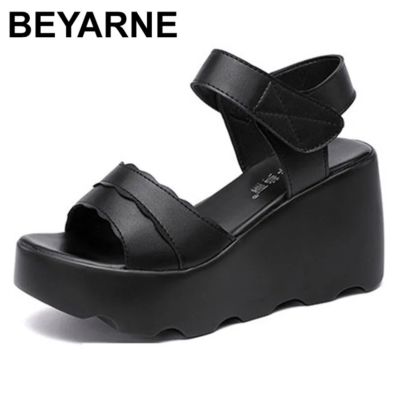 

BEYARNEBrand New2020Big Size 32-43 Platform Wedge Sandals Women Shoes Summer High Heels Sandals Ladies Leather Sandal For Office
