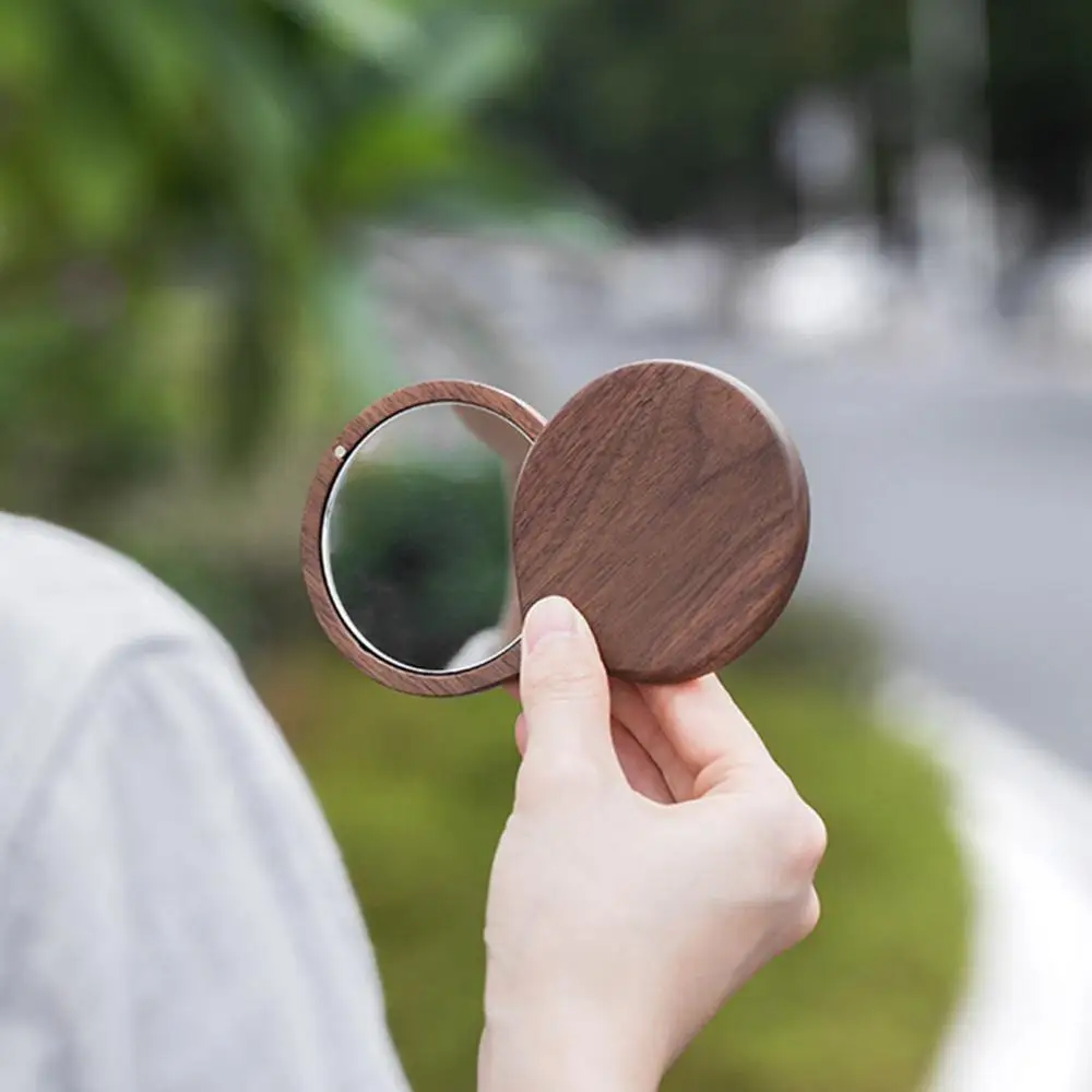 Старинное китайское ореховое дерево портативное зеркало для путешествий на