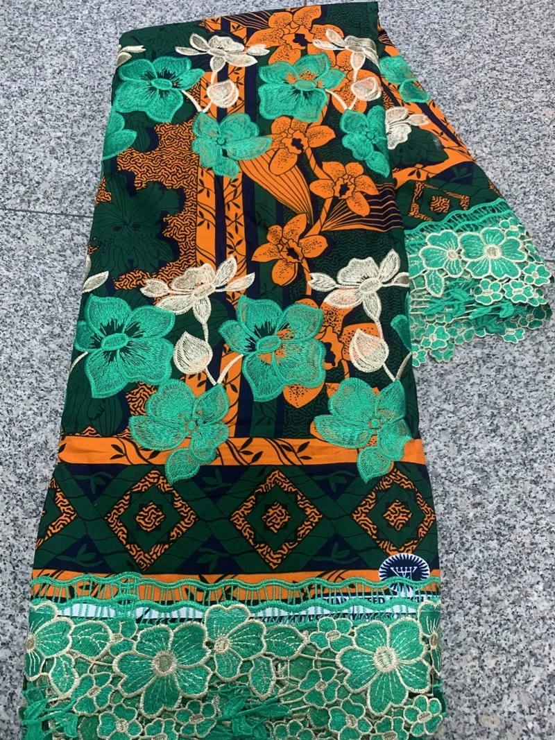 

H&Q ankara fabric african real wax print cotton lace fabric 2021 ankara wax with guipure cord lace fabric for party dress W0318