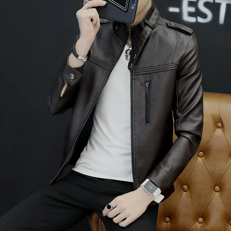 

Yingbao casual leather jacket Korean casual Pu jacket men's coat main promotion can be Plush