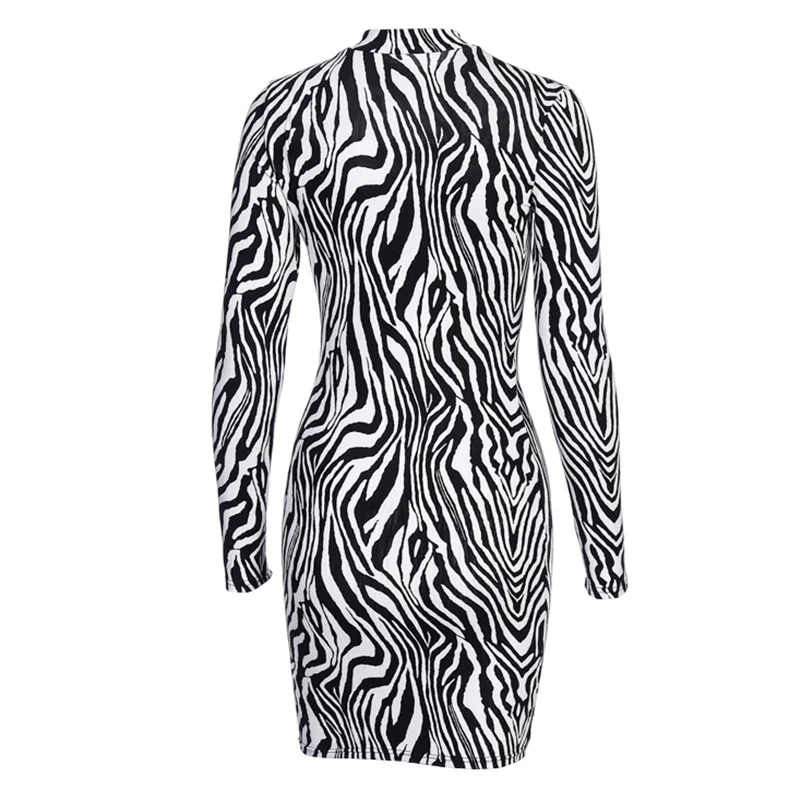 Женское облегающее платье 2020 осеннее с принтом зебры и стоячим воротником