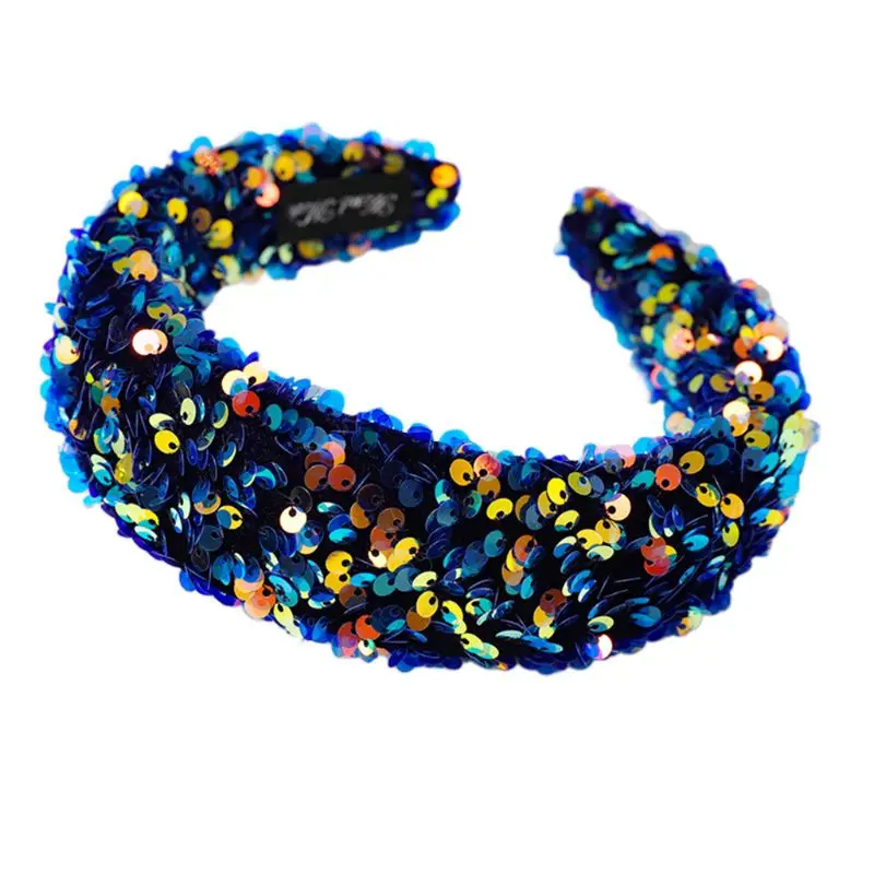 Women Girl Glitter Sequins Wide Headband Reflective Colorful Sponge Padded Hair Hoop Dance Party Styling Thick Boutique Headwear | Красота и
