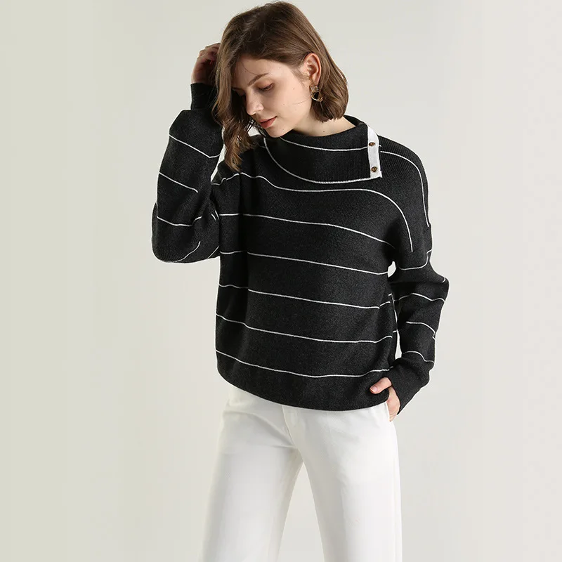 Осенние женские зимние свитера пуловеры 2019 с большим отворотом Корейская