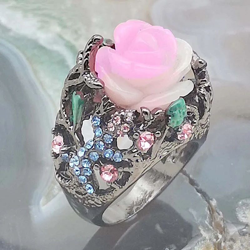 Винтажное кольцо Milangirl из черного вольфрама пион цветок дерево лоза ящерица