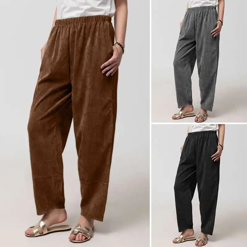 

5XL Celmia Women Vintage Corduroy Harem Pants 2021 Fashion High Elastic Waist Casual Trousers Loose Pants Long Pantalon Femme 7