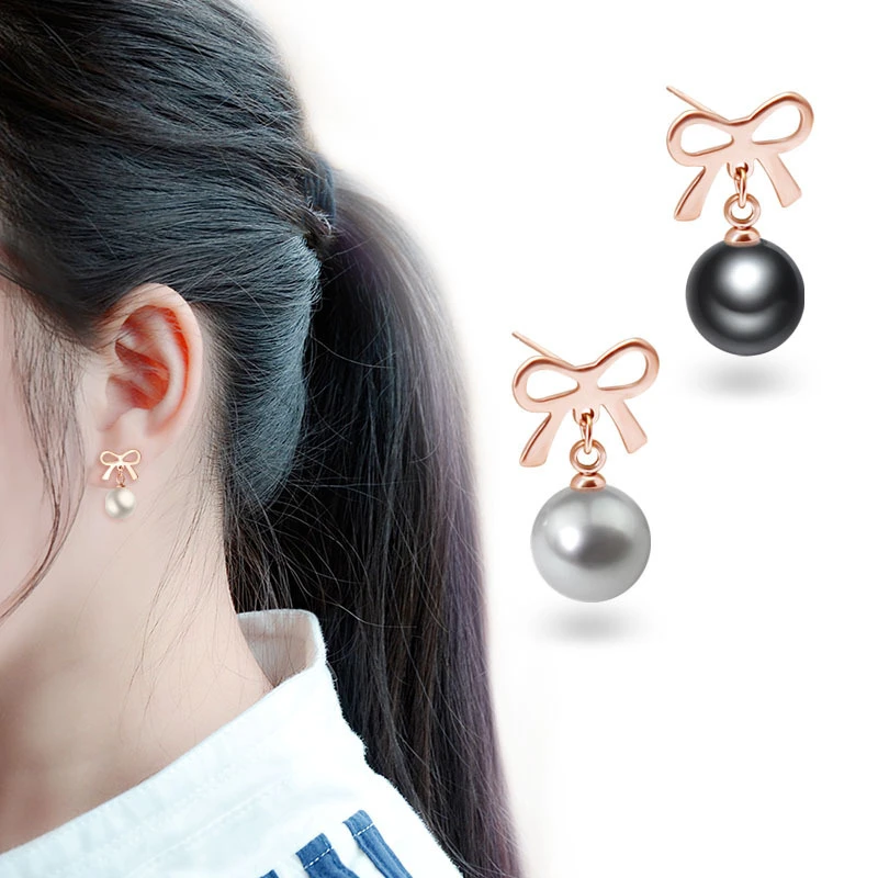 

TOSOKO Stainless Steel Jewelry Bowknot And Pearl Earrings For Women BSF048