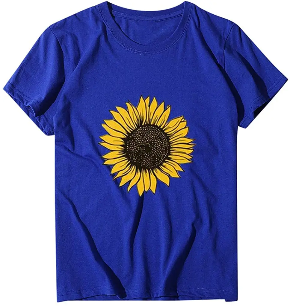 

Women T-Shirt Sunflower Printed Round Neck Fashion Leisure Tops New Arrivals Harajuku Tee Summer 2020 Pure Cotton Tshirt