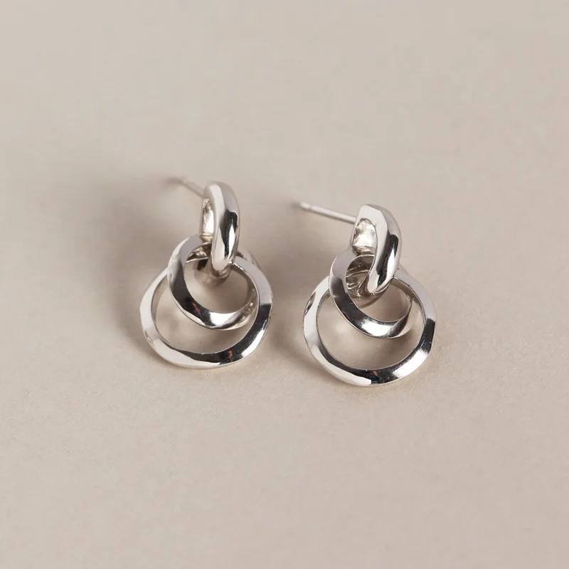 

Top Selling 100% S925 Sterling Silver Three Circle earrings women Wrap Round Pendant Drop earrings party jewelry Xmas Gift