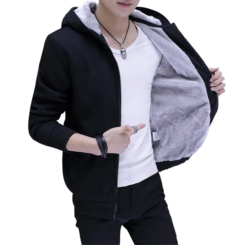 

2021 Men's Fleece-Lined Thickened Winter Hooded Jacket Youth New Trendy Warm Jacket