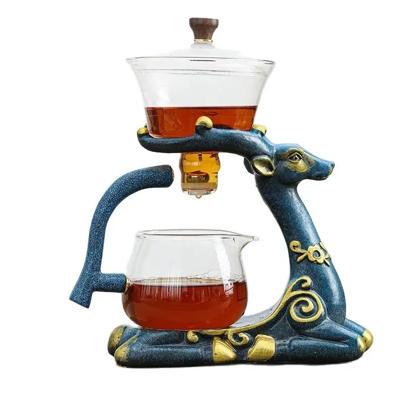 

Стеклянный полуавтоматический чайный набор, домашний чайник для ленивых, 6 шт., чайные чашки, посуда для напитков, держатель дракона с прозра...